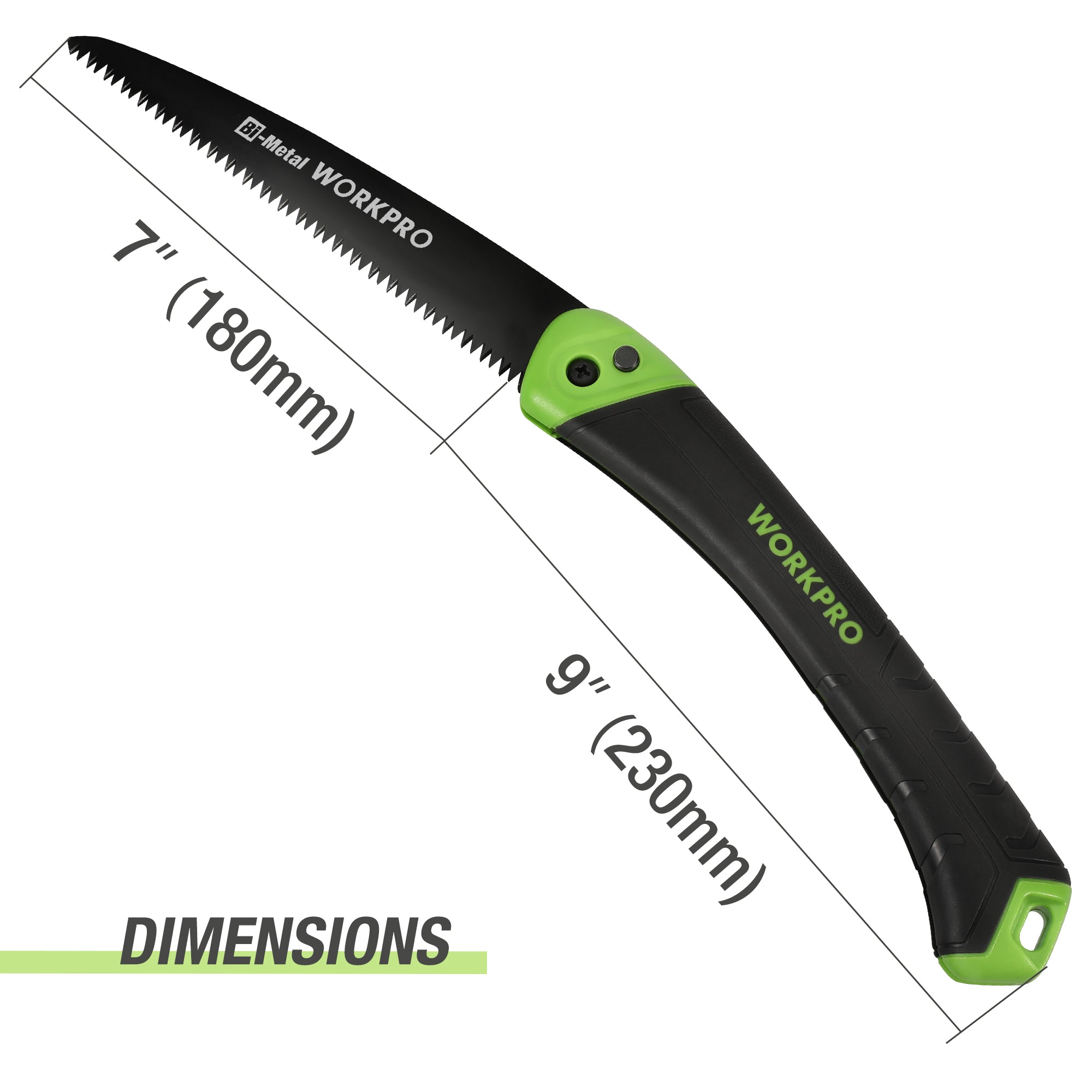 7 in folding pruning saw with black blade and green handle