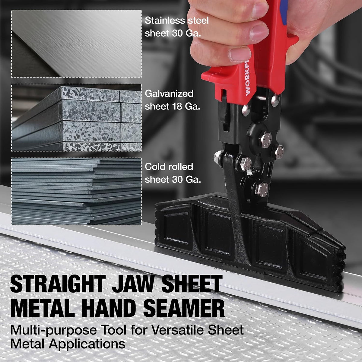 WORKPRO Hand Seamer Tool, 6-Inch Sheet Metal Bender, Heavy-Duty Steel Sheet Metal Brake Pliers for Bending, Seaming, Flattening with Ergonomic Handle and Smooth Jaw