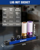 WORKPRO 1/2" Drive Lug Nut Impact Duty Socket Set, 4 Pieces 17-19-21-22mm Deep Thin Wall Socket Set, Made of Premium Cr-Mo Steel, Non-Marring Lug Nut Wheel Sockets for Car