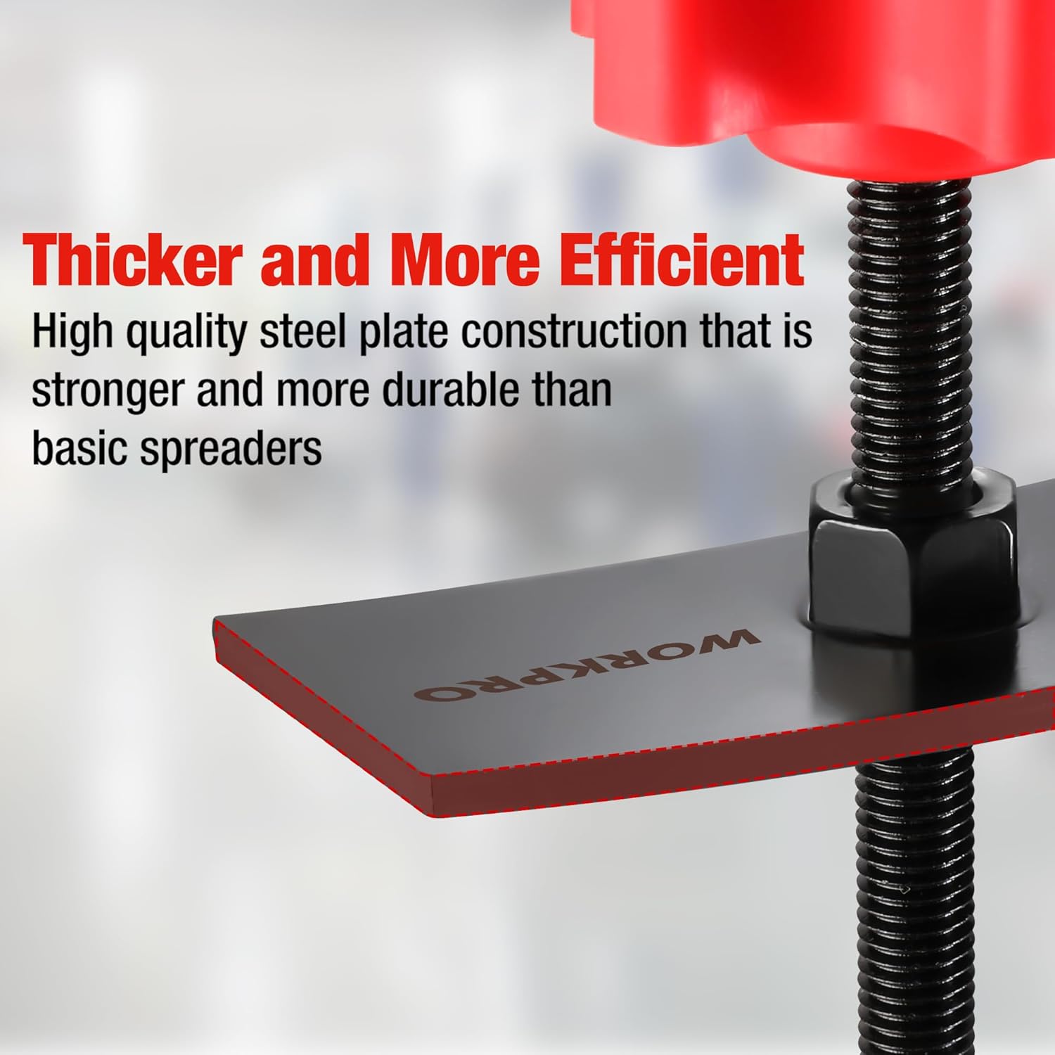 Brake pad expander tool with thick steel plate and black threaded screw, WORKPRO