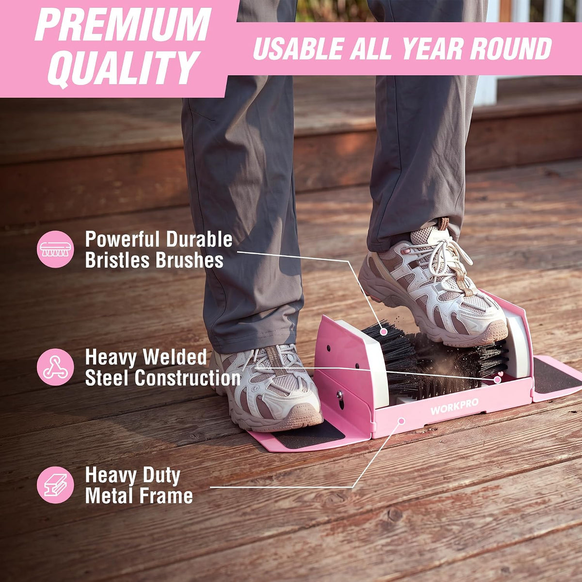WORKPRO Boot Cleaner, Heavy Duty Shoe Boot Scrubber & Brush Outdoor, Pink