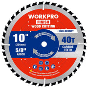 WORKPRO 10-inch circular saw blade with 40T carbide teeth and 5/8-inch arbor hole