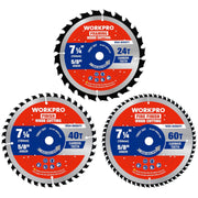 3-pack 7-1/4 in circular saw blades, red/gray carbide-tipped ATB, thin kerf