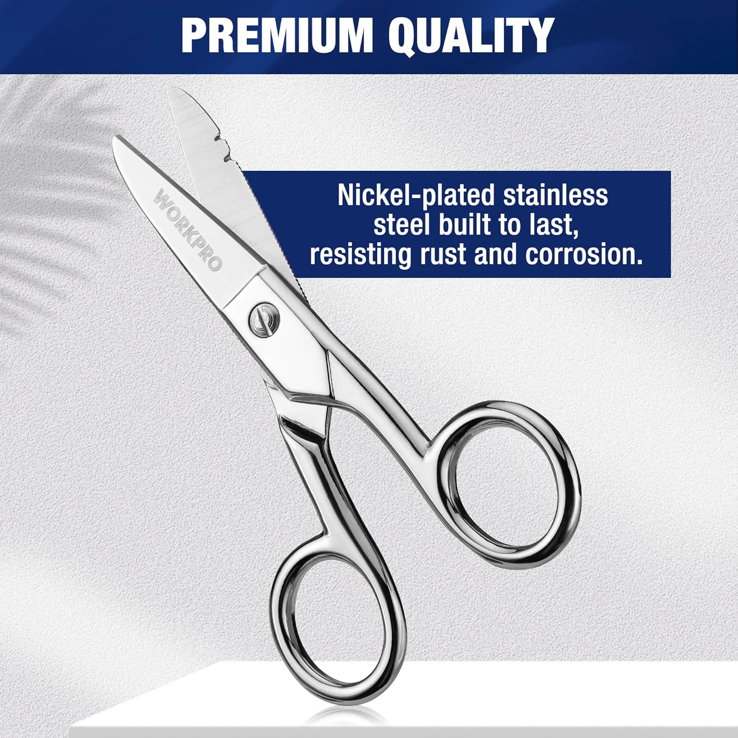 WORKPRO electrician scissors, nickel-plated stainless steel, large finger loops, snips.