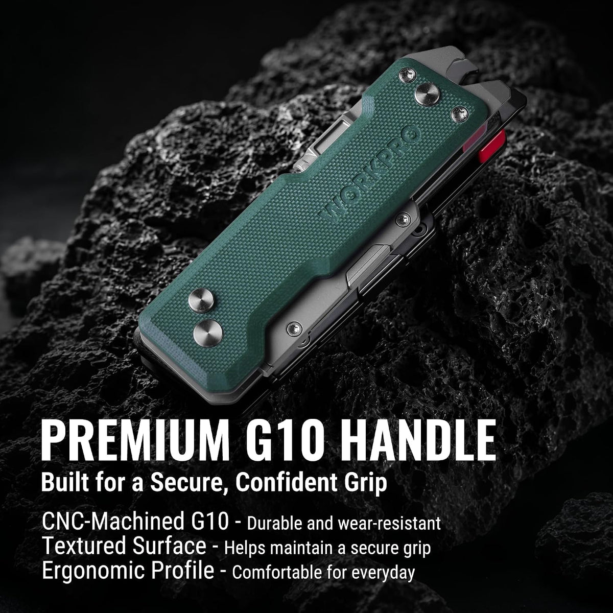 WORKPRO CNC Machined Utility Knife with extra 10 Blades, G10 Green Handle