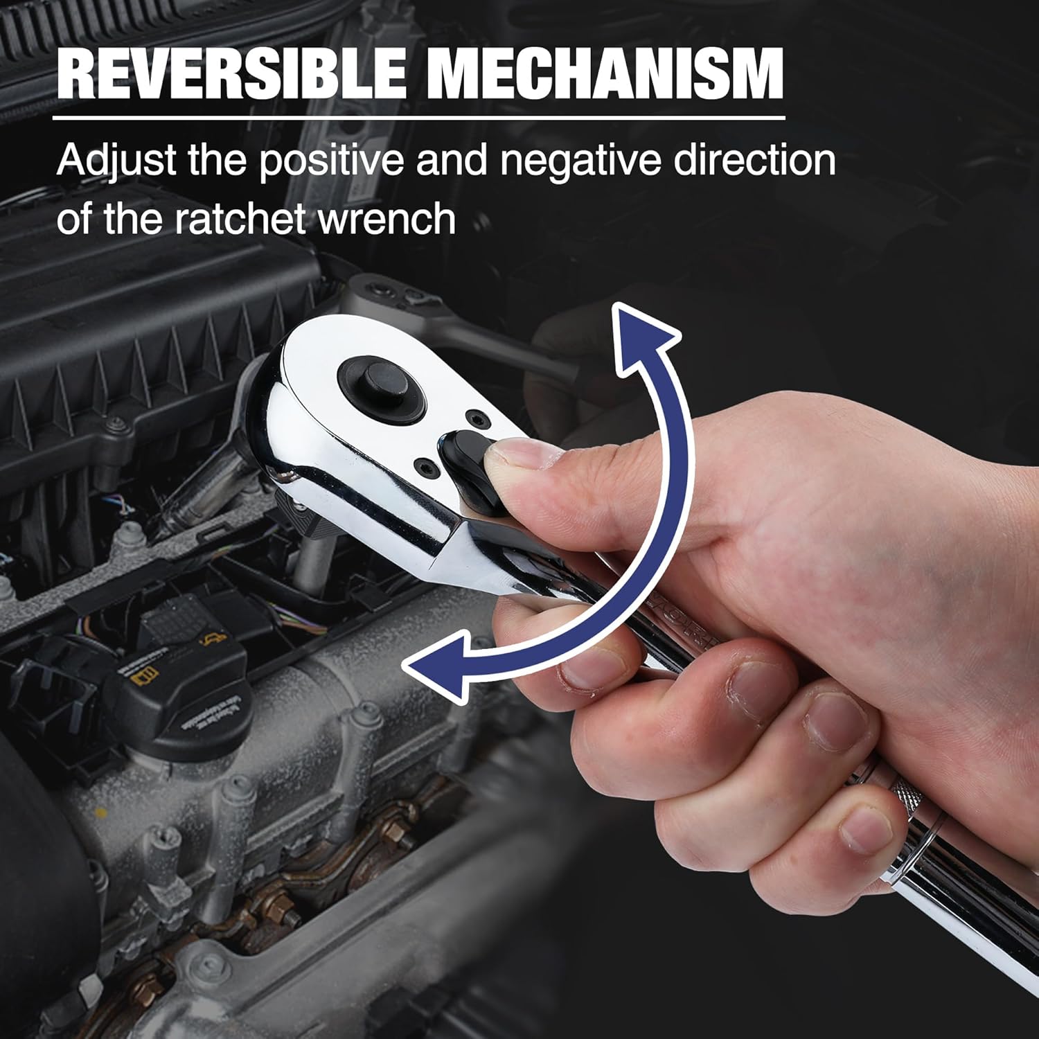 Reversible ratchet wrench with direction-adjusting mechanism, chrome handle in hand