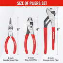 WORKPRO Pliers Set, 3-Piece Plier Tool Set with Soft Handle, 6" Needle Nose, 6" Slip Joint, 8" Groove Joint Plier for DIY & Home Use