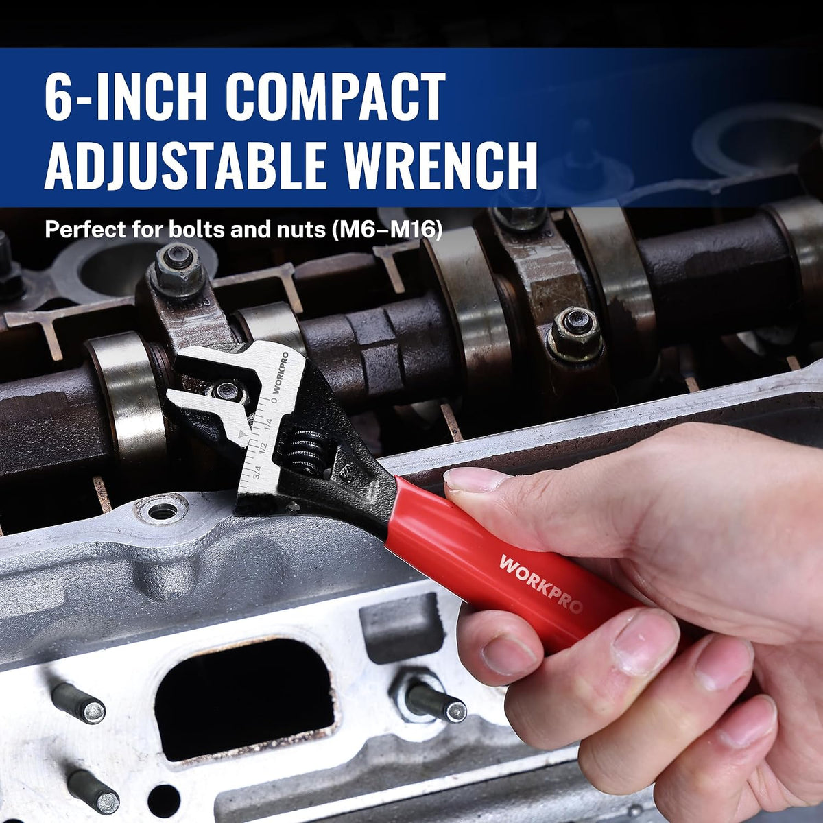 WORKPRO 6-Inch Compact Adjustable Wrench, Wide Jaw Cr-V steel Wrench
