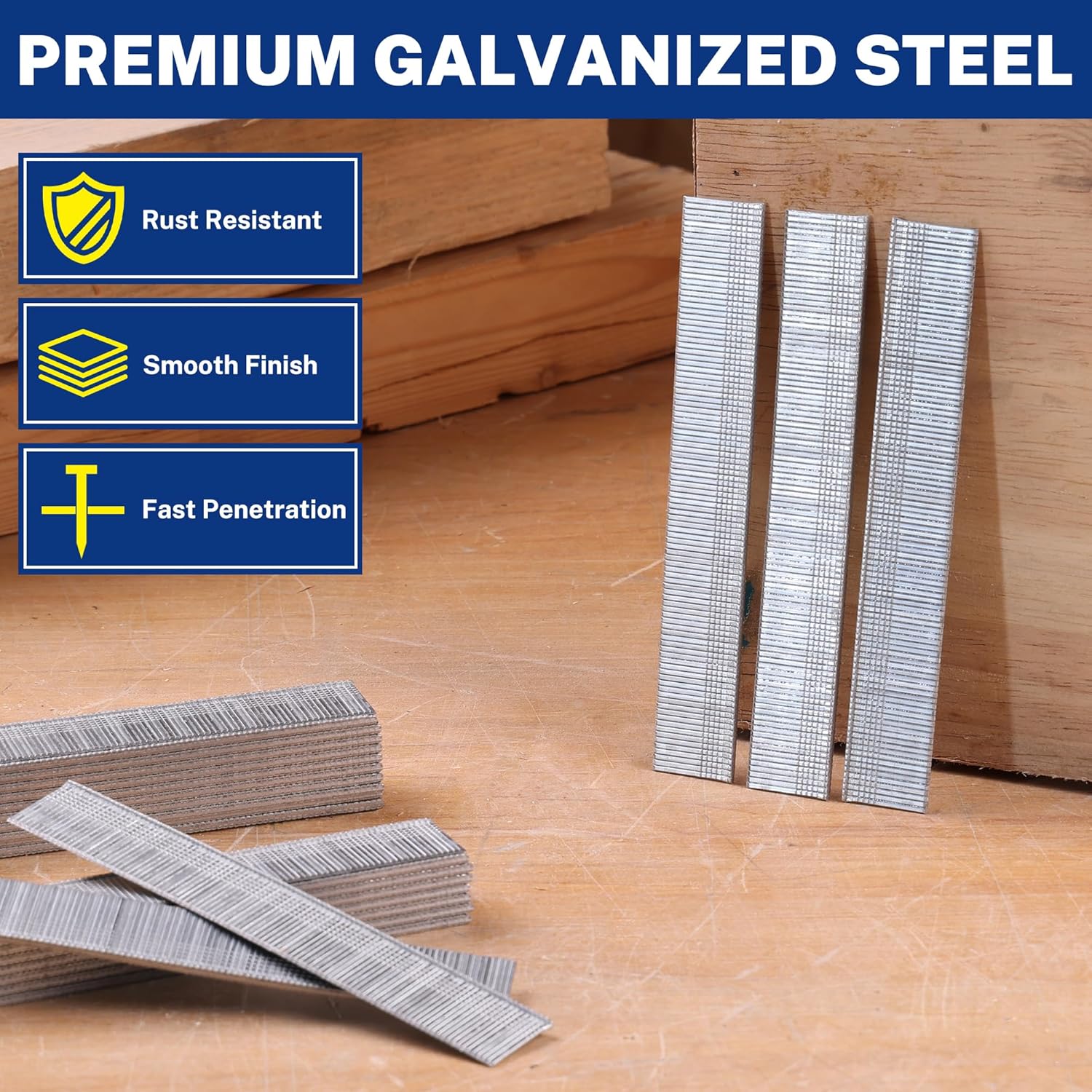 WORKPRO 18GA galvanized steel brad nails in strips for smooth finishing