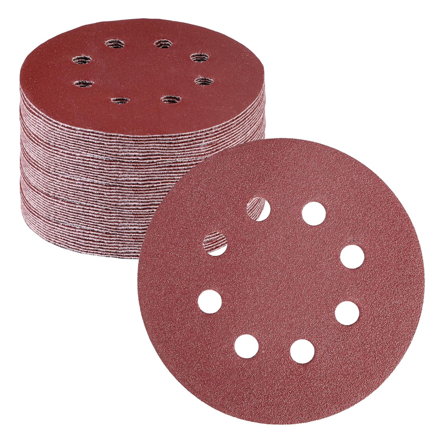 5-inch hook-and-loop sanding discs, red-brown, 8-hole, stacked set