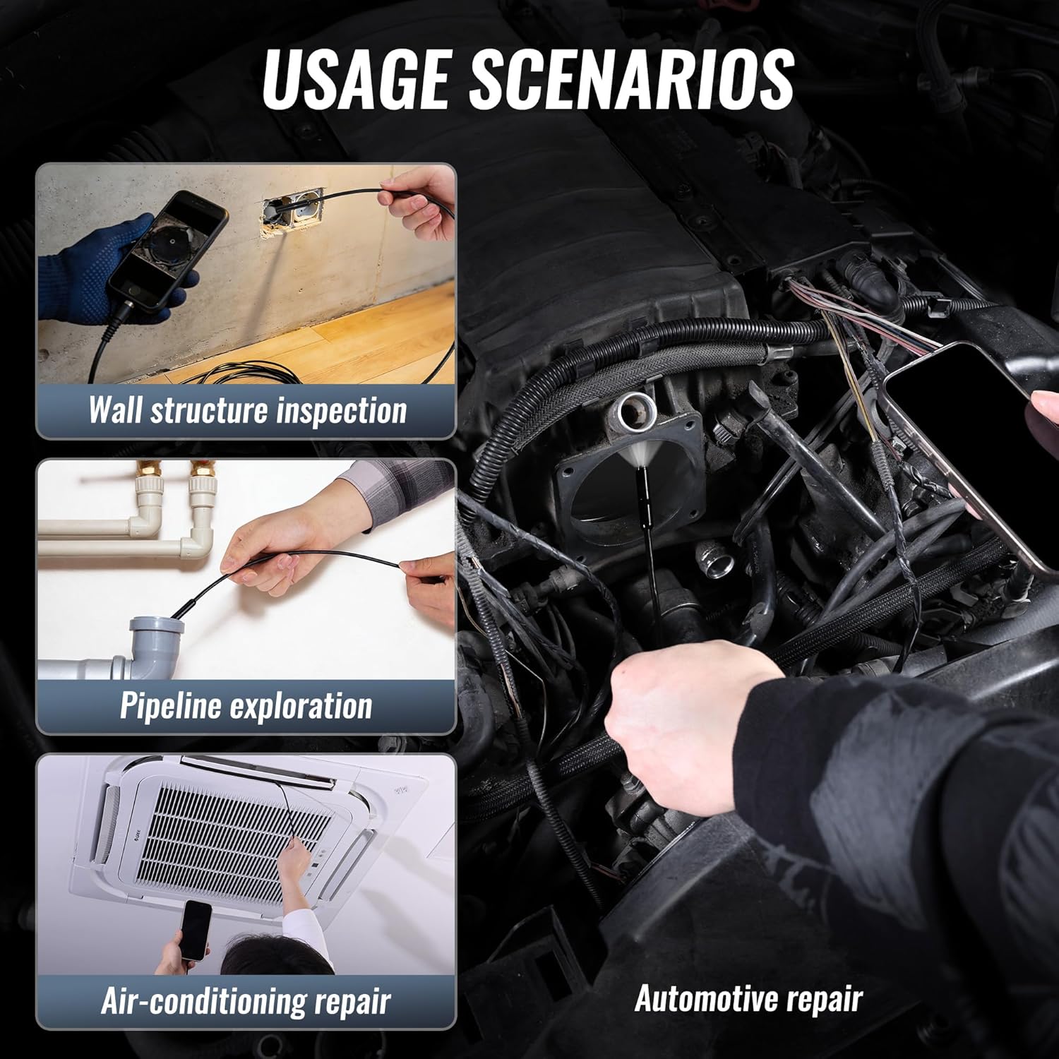 Endoscope camera used for wall, pipe, air-conditioning, and automotive inspections