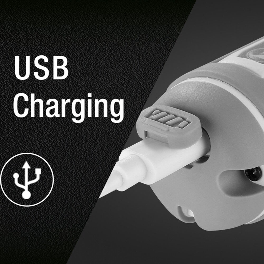 WORKPRO 4V cordless electric screwdriver in white with USB charging and a built-in battery charging port