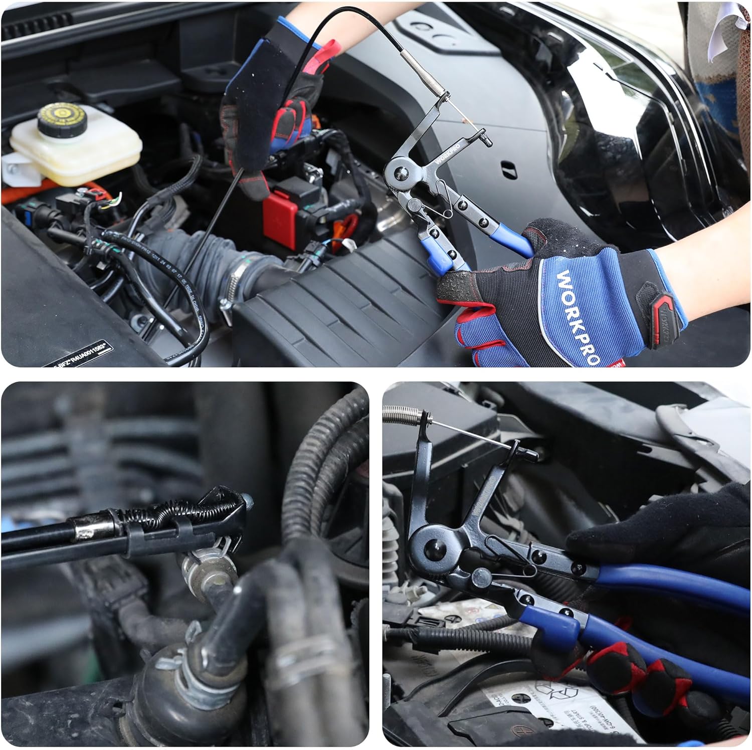 WORKPRO hose clamp pliers being used on engine bay hoses