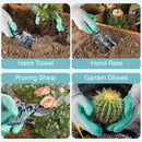 WORKPRO 5PCS Garden Tool Set, Aluminum Heavy Duty Gardening Tool Set with Garden Tool Bag, Outdoor Garden Hand Tools, Floral Blue