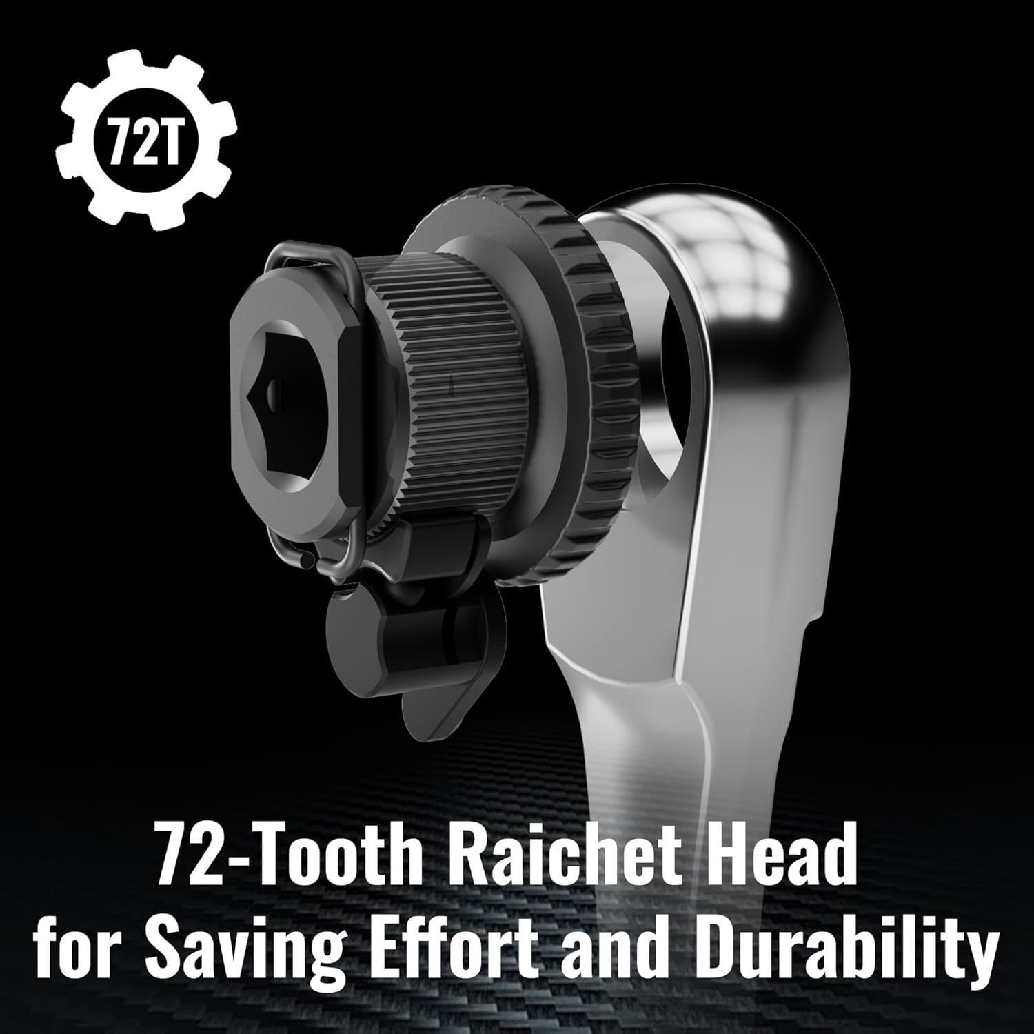 72-tooth ratchet head on chrome mini screwdriver wrench with black knurled adjuster