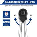 WORKPRO Low-Profile 3/8-Inch Drive Ratchet, 90-Tooth Quick-Release Ratchet Wrench, Reversible, 4° Swing, CR-MO Compact Drive Head, Full Polished, Gifts for Men