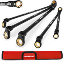 WORKPRO Extra Long Flex-Head Ratcheting Wrench Set, 5-piece Anti-Slip Double Box Wrenches Set, SAE 1/4-13/16 mm, 72-Teeth, Cr-V Steel and Black Electrophoretic Coating Wrenches with Rolling Pouch