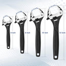 WORKPRO 4-piece Adjustable Wrench Set, 6-inch, 8-inch, 10-inch, 12-inch, Cr-V Steel, Corrosion-Resistant Black Oxide Finish for Automotive Plumbing and Household Repairs
