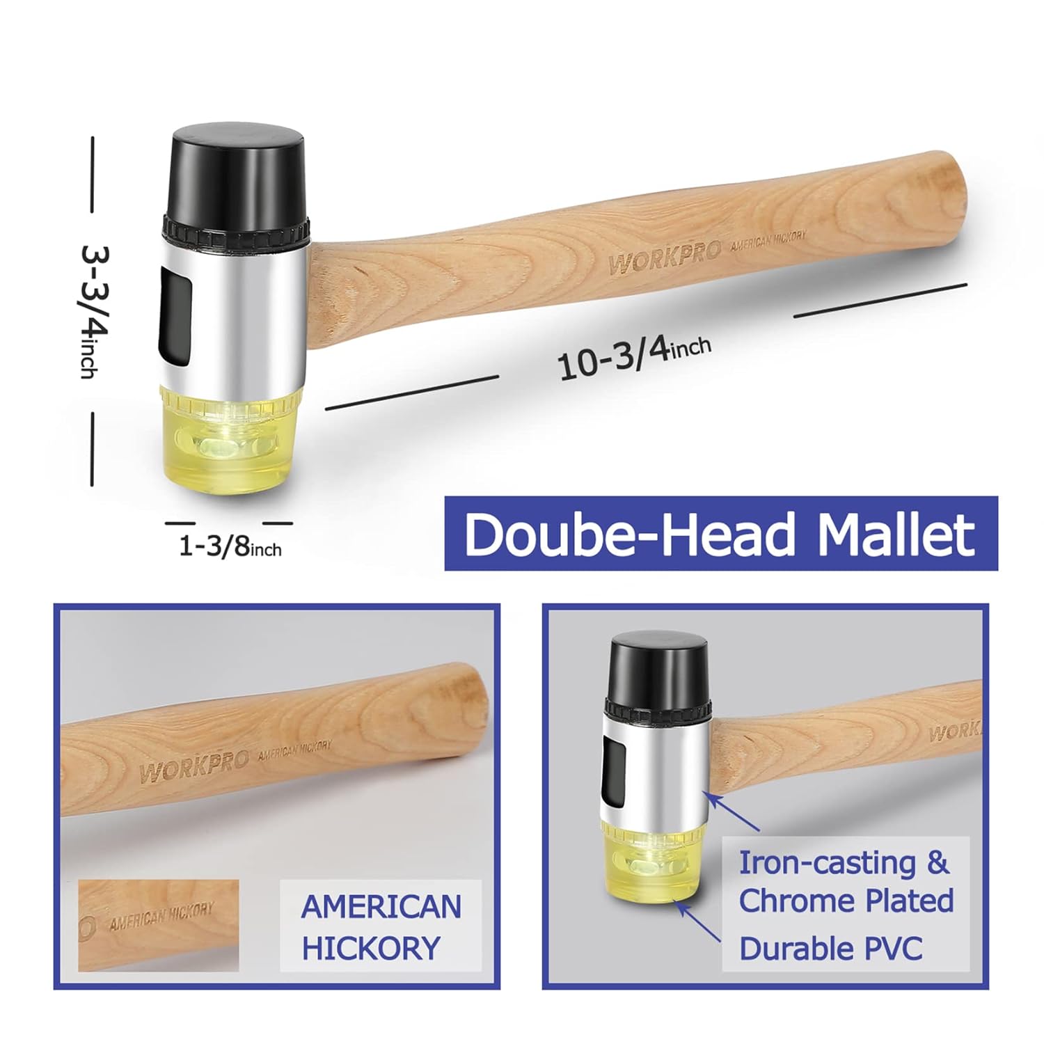 Laminate flooring double-head mallet with wood handle and yellow protective base