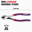 WORKPRO 8 Inch High Leverage Diagonal Pliers, CRV Steel & Anti-Slip Handle | Heavy Duty Wire Cutters / Diagonal Cutters for Cutting Copper, Brass, Iron, Aluminum & Steel Wires
