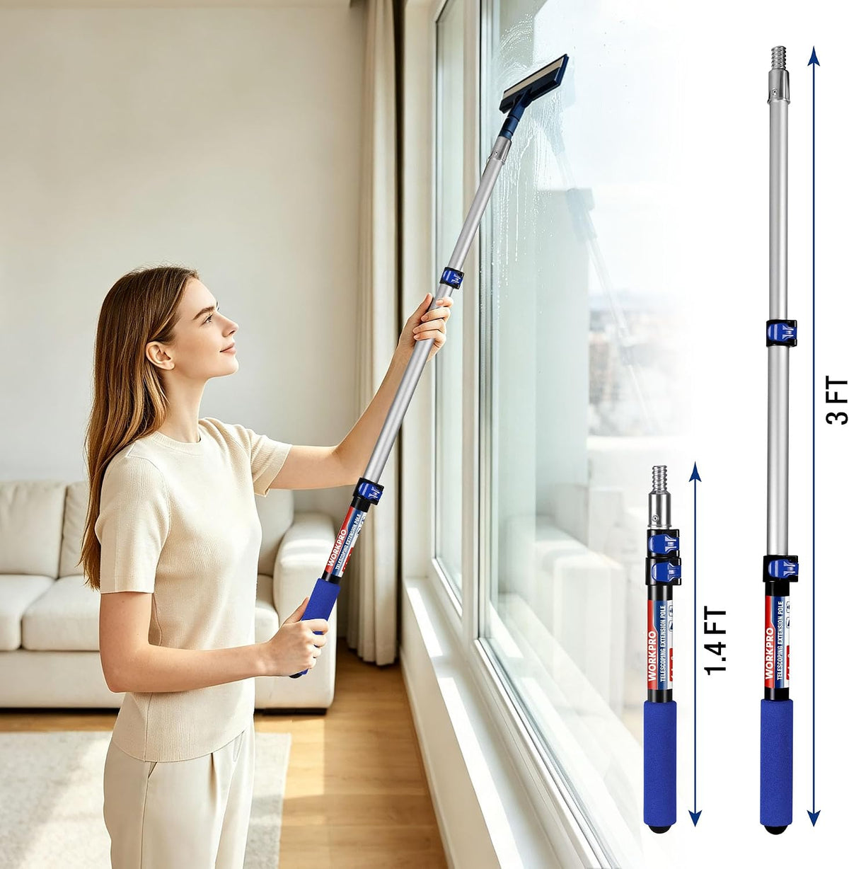 WORKPRO 3FT Pole, Paint Roller for Cleaning, Dusting, Windows and Ceilings | Lightweight Aluminum, Flip-Lock, 3/4" Thread, For Painting, Dusting, Windows and Ceilings, Easy Storage
