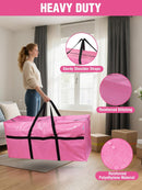 WORKPRO 2-Pack 66 Gallon Extra Large Moving Bags with Zippers & Carry Handles, Heavy-Duty Storage Totes for Moving, Dorm Move-In, Travel & Space-Saving Organization, Pink