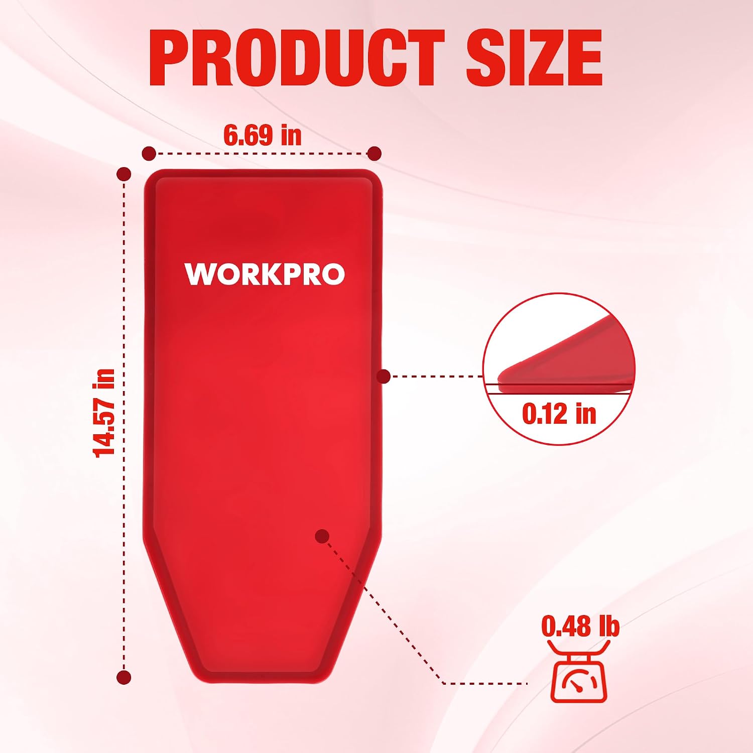 WORKPRO red oil funnel, flexible funnel shape with size diagram view