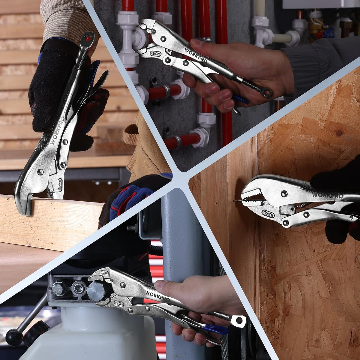 WORKPRO 10" Straight Jaw Locking Pliers, CR-MO Steel Construction with Perforated Screw, Multipurpose Clamping Tool for Automotive, Welding, and Home DIY