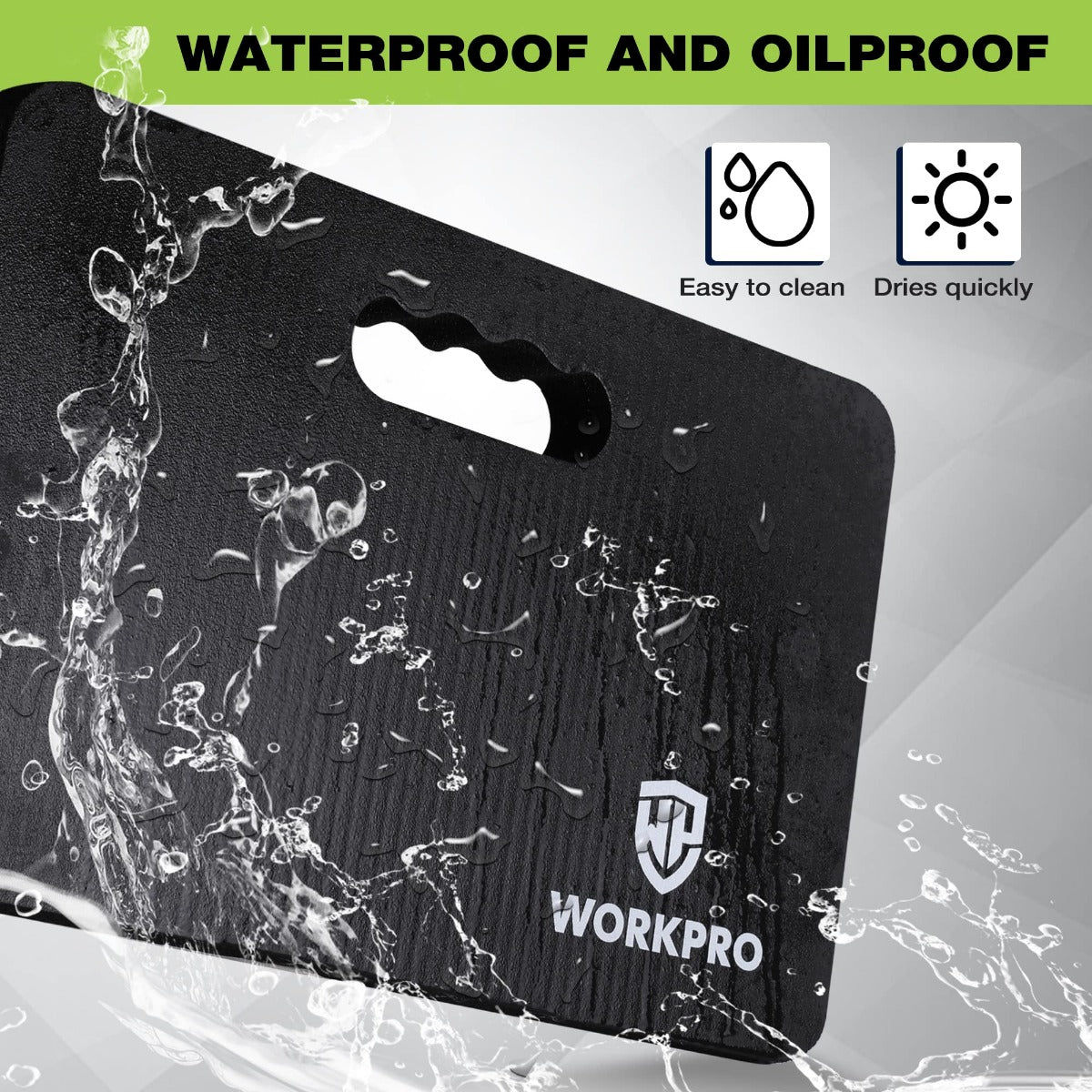 Black foam kneeling pad with water-splash look and oil-resistant feature