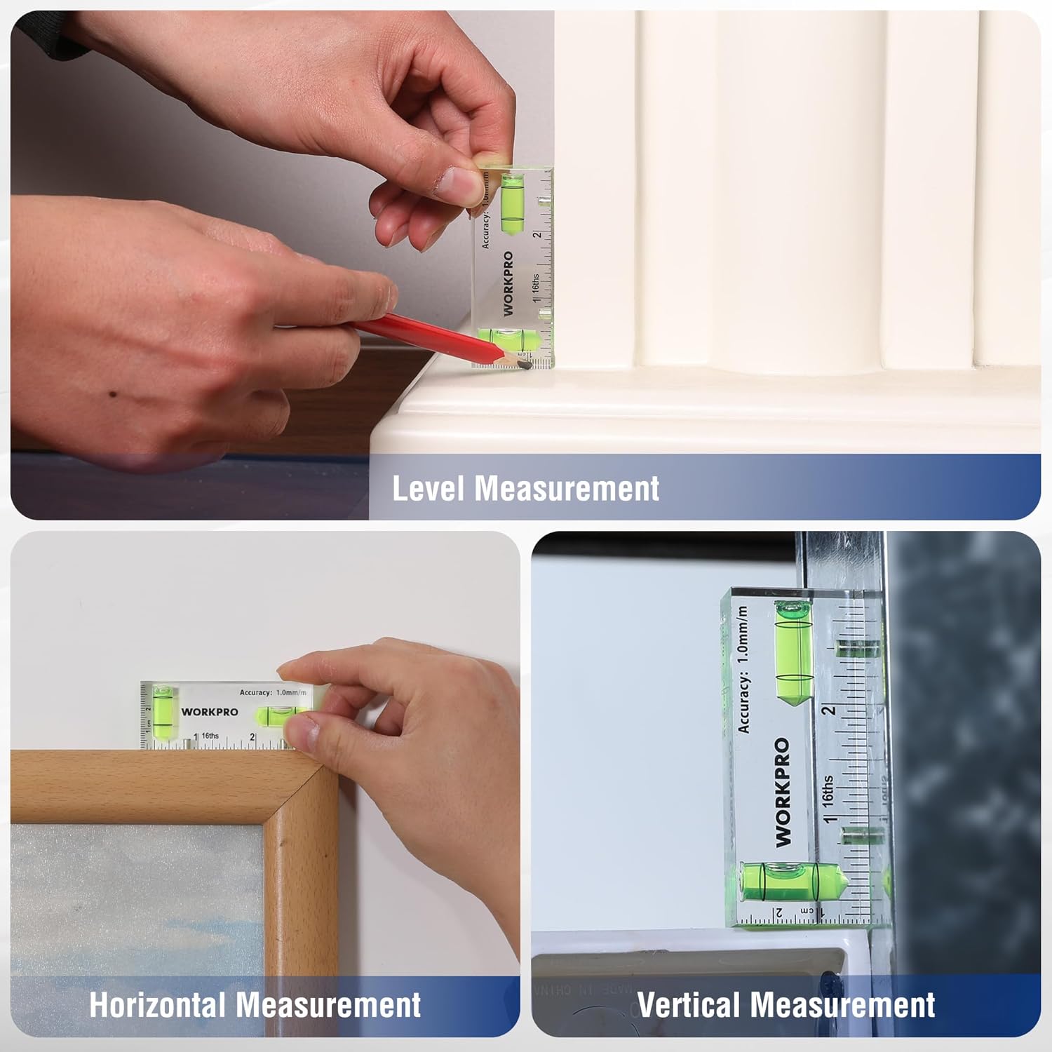 WORKPRO mini magnetic level with green bubble vial for horizontal and vertical measuring