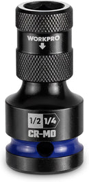 WORKPRO 1/2-inch Square to 1/4-inch Hex Quick Release Impact Socket Adapter and Bit Holder for Ratchet Wrenches, Drivers, Drills - Made from Durable CR-MO Steel