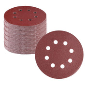 5-inch hook-and-loop sanding discs, red-brown, with 8 dust holes