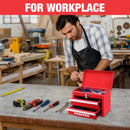 WORKPRO Portable Mini Tool Box, 2 Drawers Metal Tool Chest with Ball Bearing Slides, Top Storage with Latch, Ergonomic Carrying Handle, Mechanic Toolbox with PVC Liners and PP Feet Pads