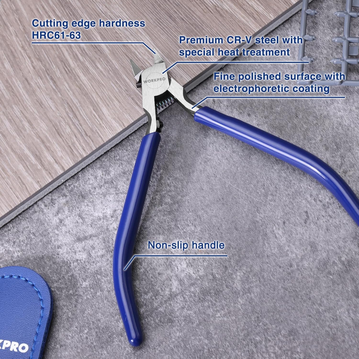Blue-handled model nippers with non-slip grip and precision cutting edge