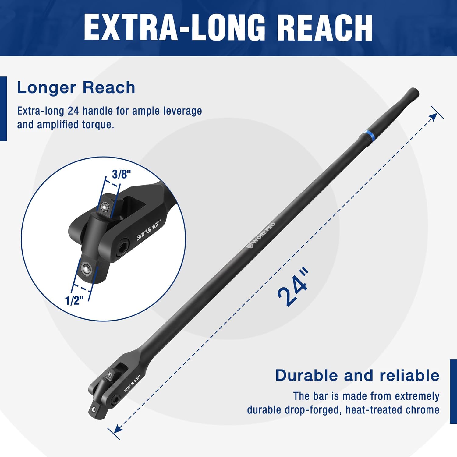24-inch dual drive breaker bar with 360° flex head and black matte finish