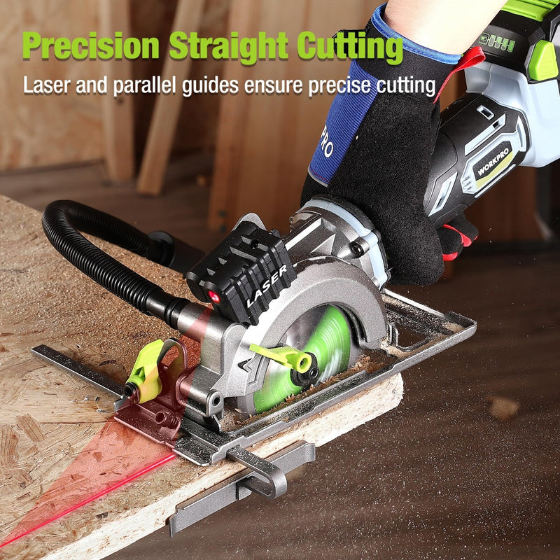 WORKPRO 20V Cordless Mini Circular Saw, 4-1/2" Compact Wireless Circular Saw 4.0Ah Battery, Fast Charger, 3 Blades, 4500RPM, Laser Guide, Max WORKPRO 20V Cordless Mini Circular Saw, 4-1/2" Compact Wireless Circular Saw 4.0Ah Battery, Fast Charger, 3 Blades, 4500RPM, Laser Guide, Max
