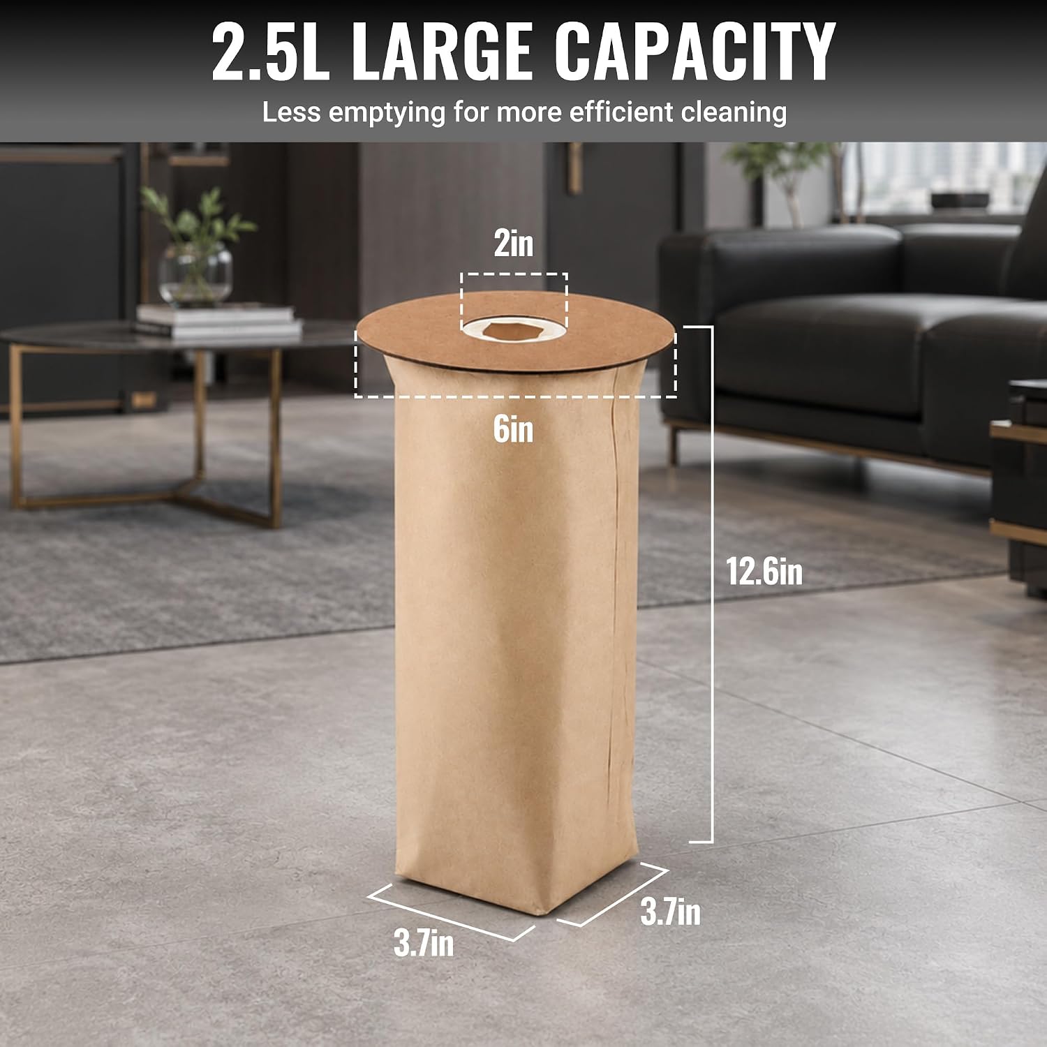 Large tan dust collection bag with top opening