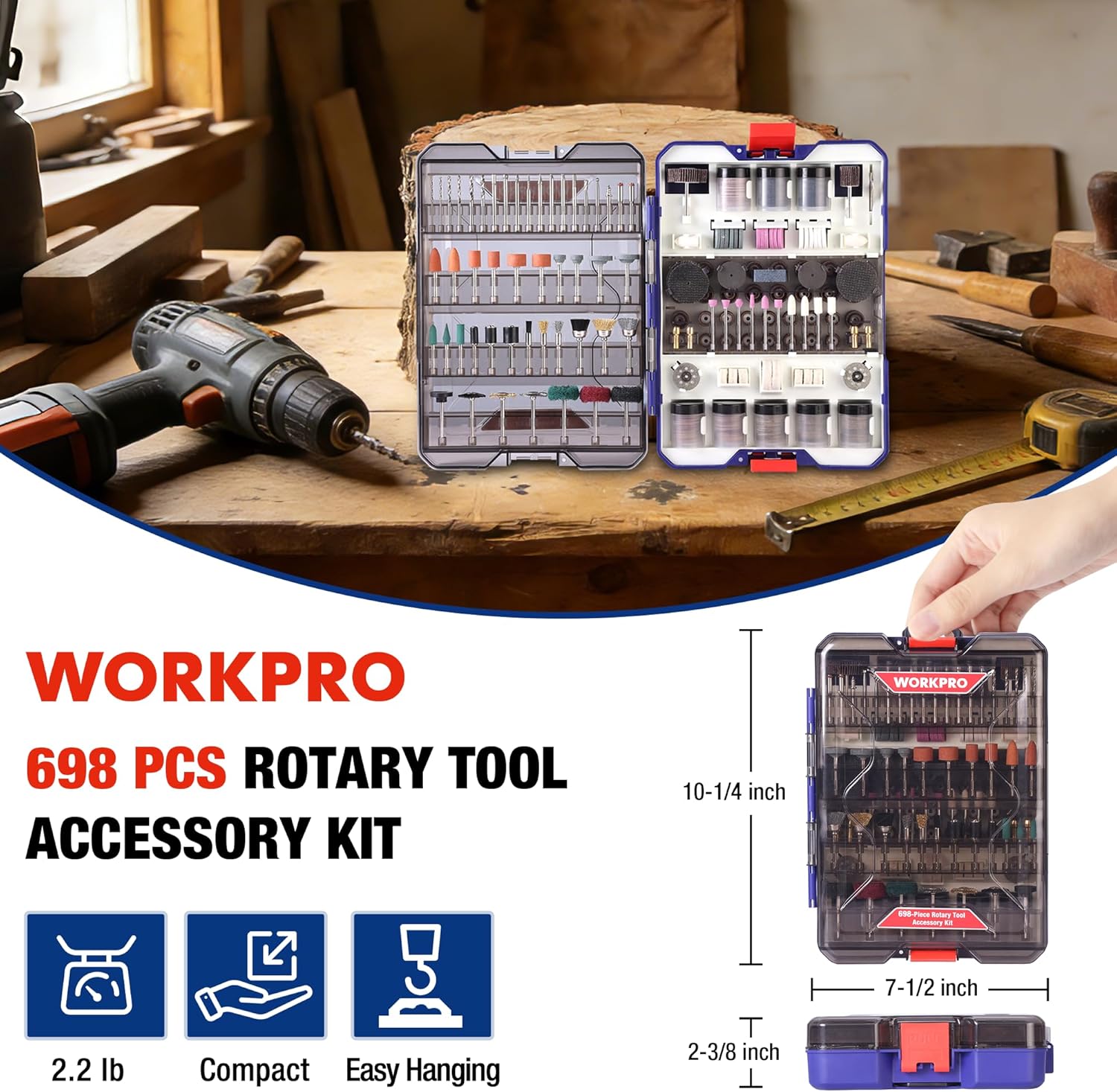 Rotary tool accessory kit with mixed bits for cutting, grinding, sanding and polishing