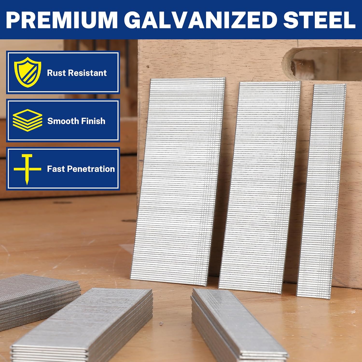 Premium galvanized steel 18-gauge brad nail strips with smooth finish and rust resistance