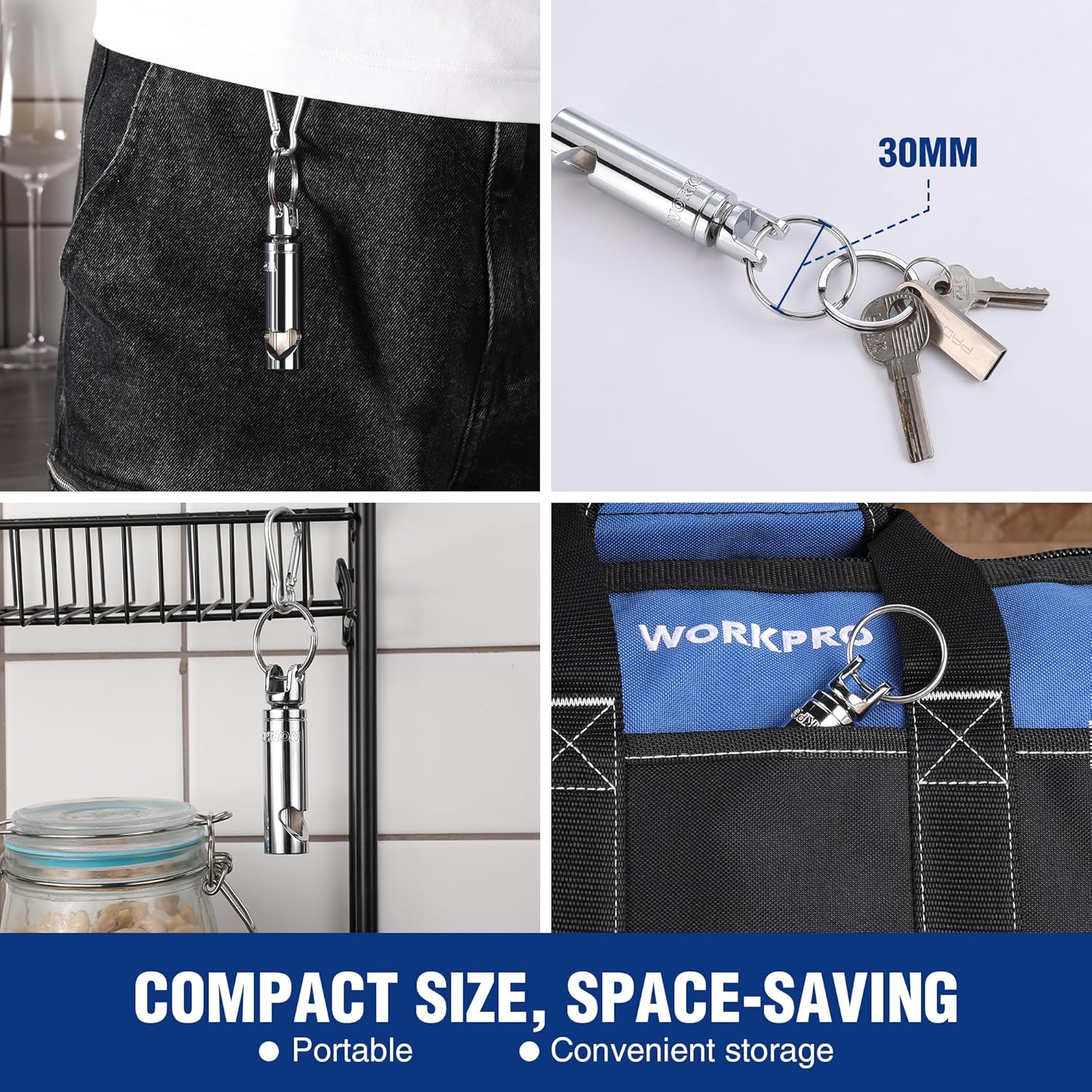 Portable socket bottle opener with key ring for convenient hanging on gear