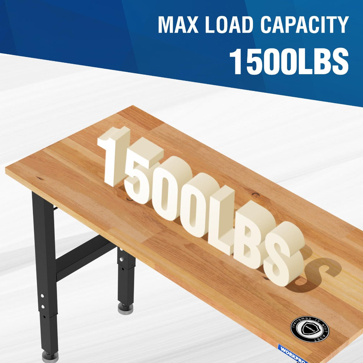Hardwood workbench top with max load rating 1500 LBS on tabletop