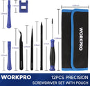 WORKPRO 12 in 1 Torx Screwdriver Set with T3 T4 T5 T6 T8 T10 Security Torx Bit & Tweezers, Precision Magnetic Screwdrivers, Pry Bars, Spudger for Eyeglass, Watch, Computer, Laptop, Phone, with Pouch