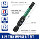 WORKPRO 12pcs T25 Torx Impact Screwdriver Bit Set, CNC Machined S2 Steel Tips with Magnetism, 1/4” Hex-Shank Star Driver Bit, 2” Long Impact Screwdriving Bits with Storage Box