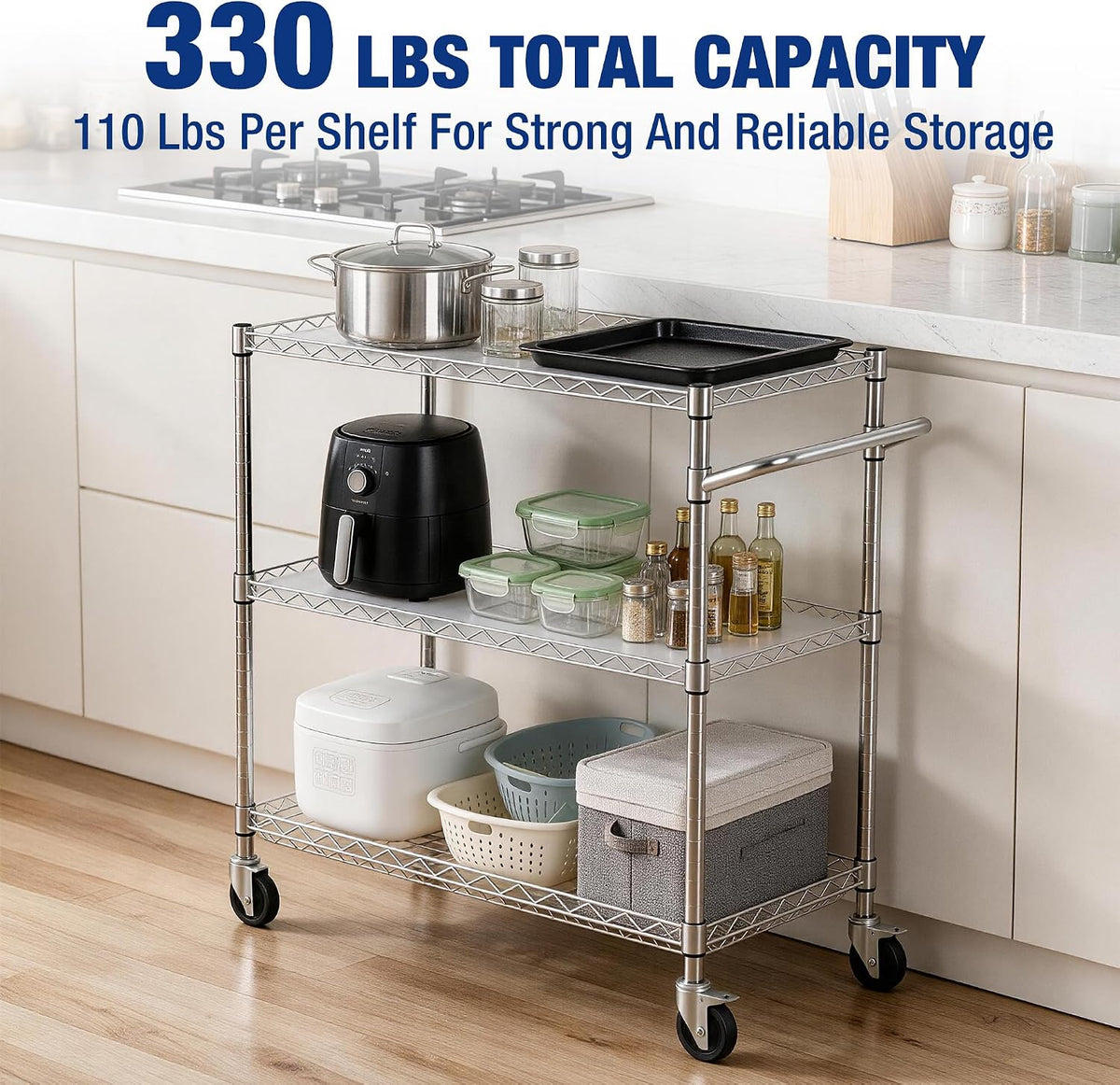 WORKPRO 40" 3-Tier Utility Cart, 330 LBS Capacity, Adjustable Shelves