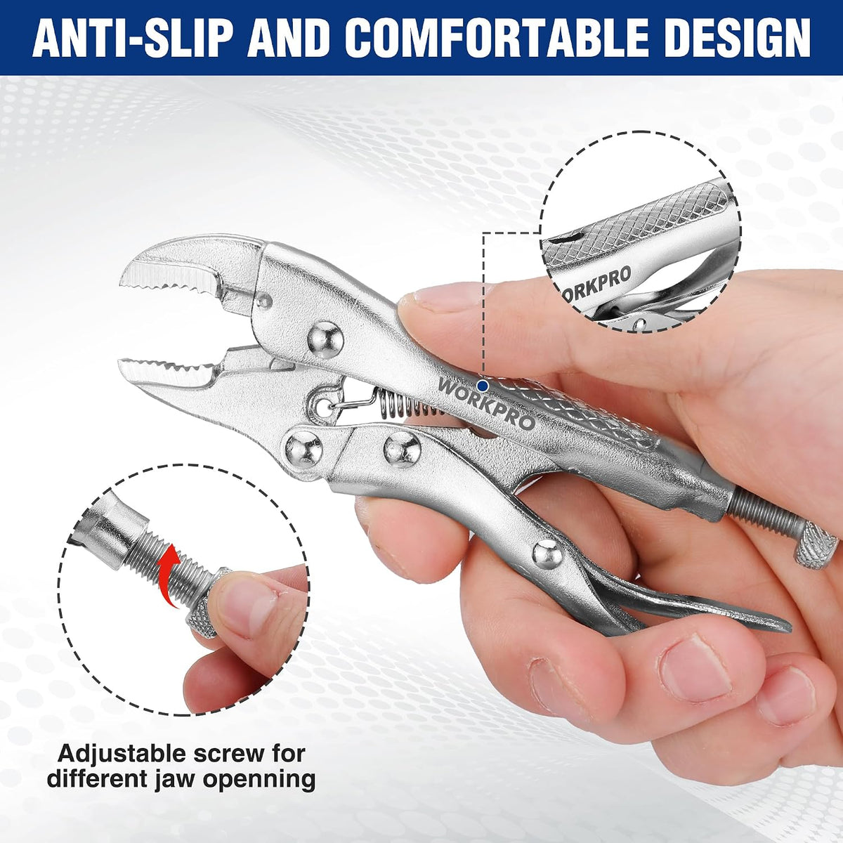 WORKPRO Locking Pliers, 4-inch Mini Curved Jaw Vice Grips pliers | Chromium-Vanadium Steel Locking Pliers with Wire Cutter, Locking Adjustable Vise Grips for Clamping Twisting Welding