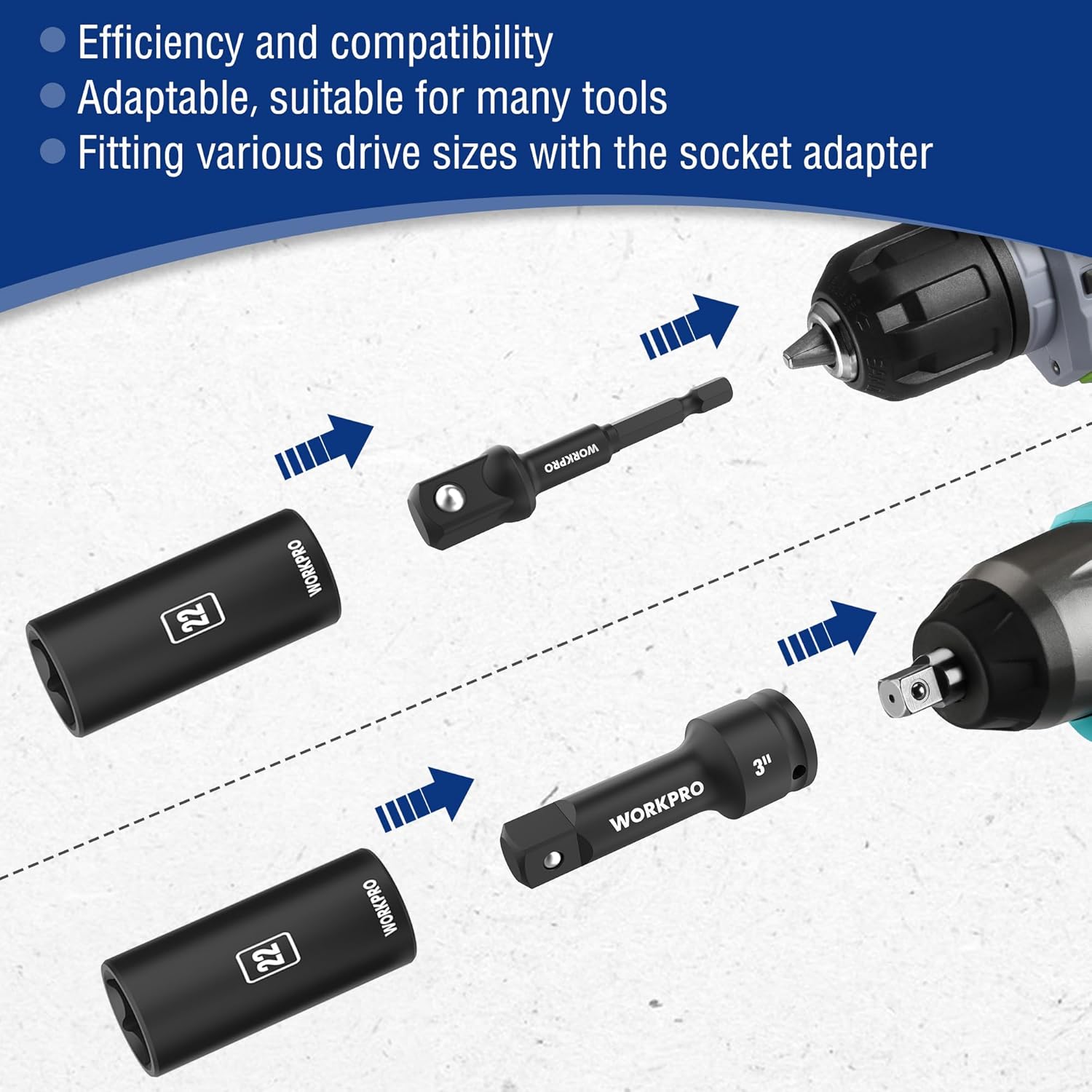 WORKPRO 1/2 in drive universal joint and extension bar with metric deep sockets