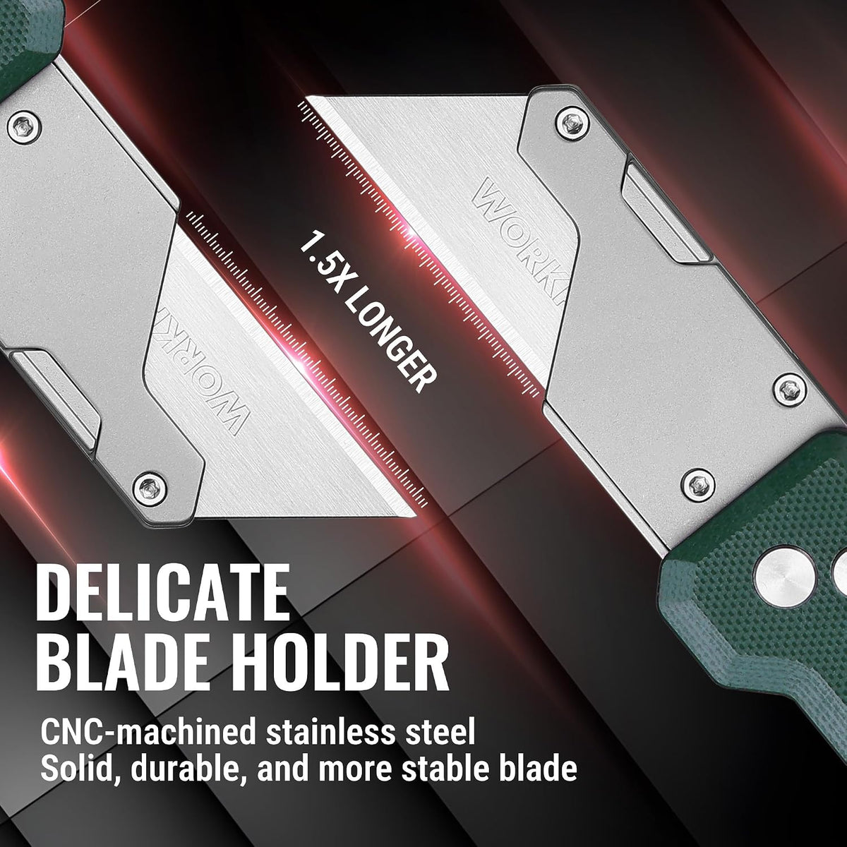 WORKPRO CNC Machined Utility Knife with extra 10 Blades, G10 Green Handle