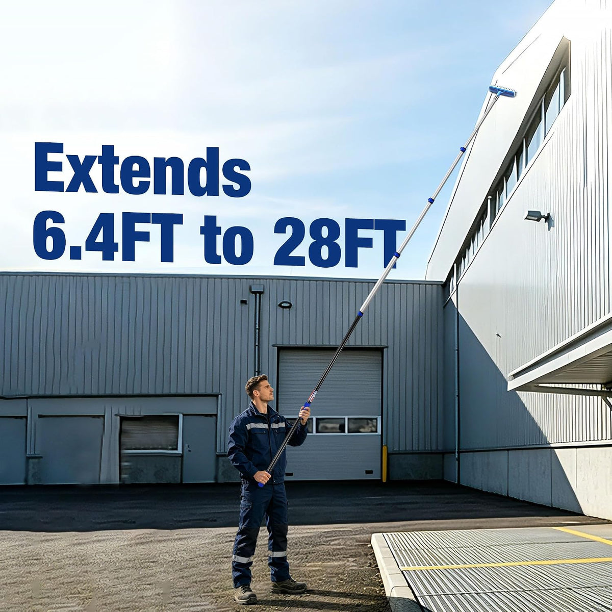 WORKPRO 28FT Pole, Heavy-Duty for Painting, Window Cleaning and High Reach | Heavy-Duty Aluminum, Flip-Lock, 3/4" Thread, Up to 28FT Reach, No Ladder Needed, Durable