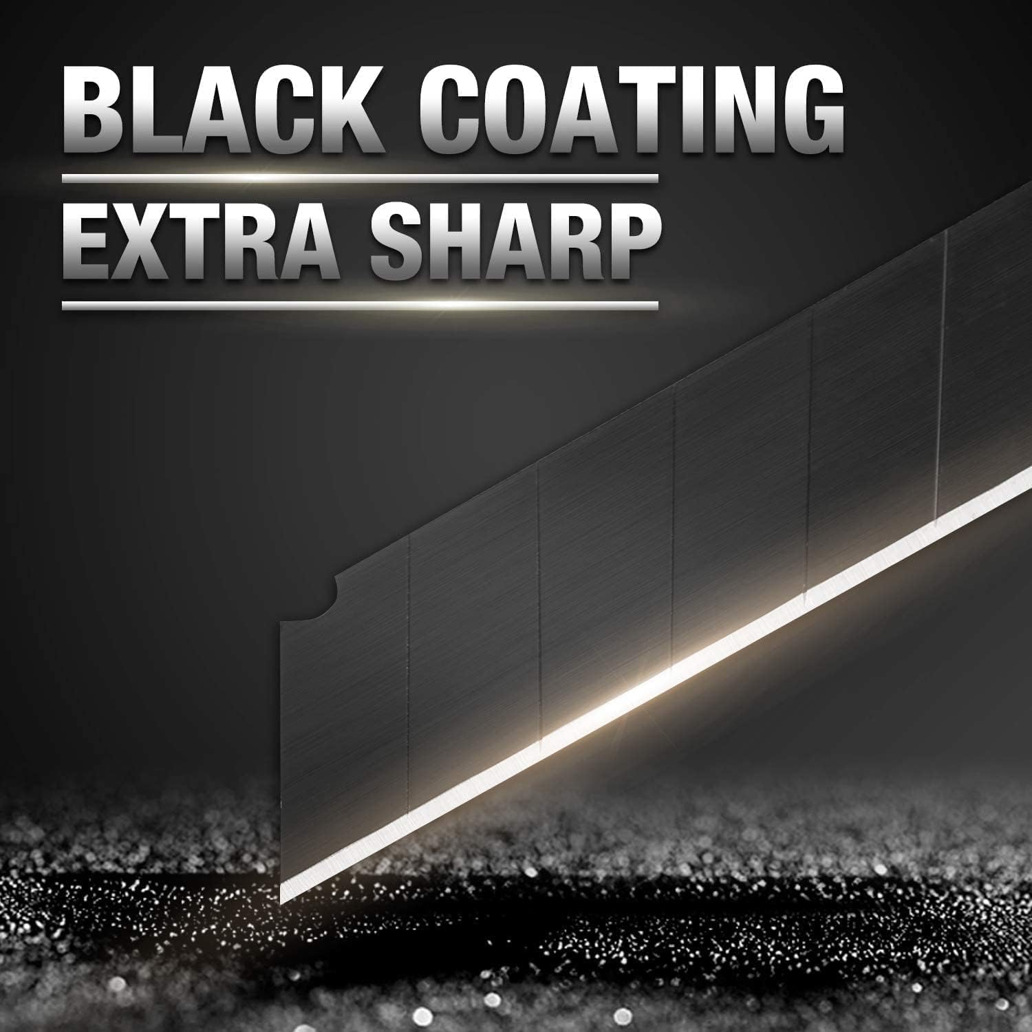 Black-coated snap-off utility blade with extra-sharp cutting edge