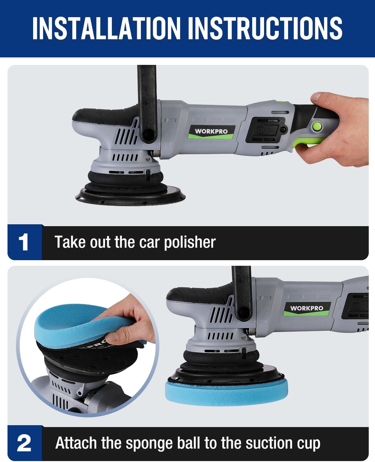 Sponge polishing pad being attached to the suction cup on a car polisher.
